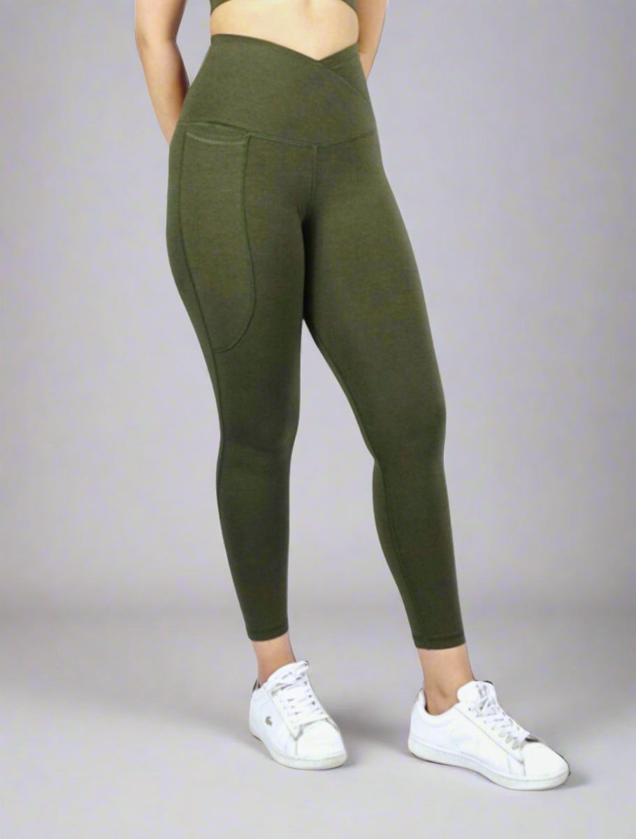 Olive green cross waist yoga leggings