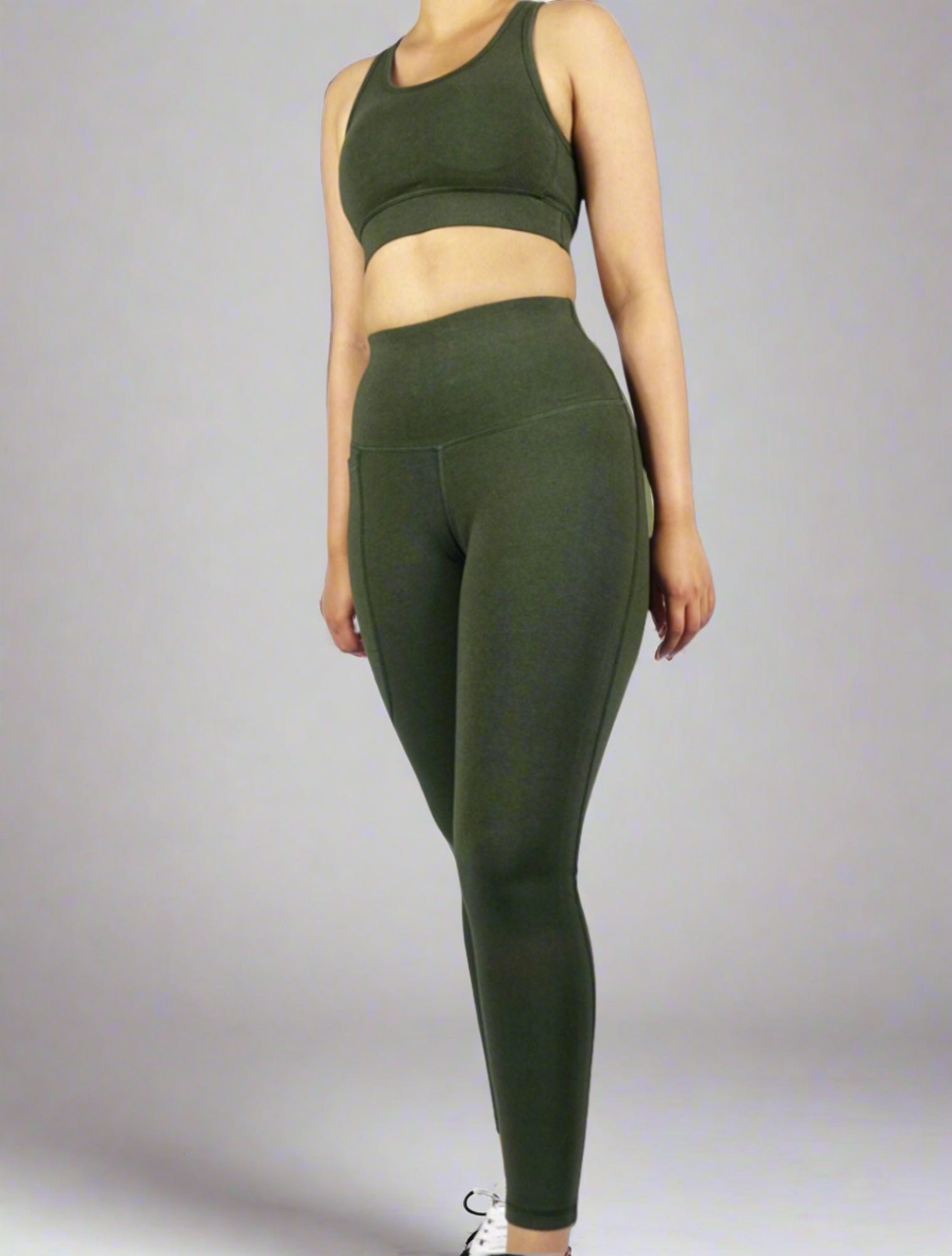 Army Olive Green High Waist & Phone Pocket Activewear Legging