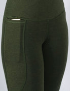 Khaki 7/8 length leggings with phone pocket