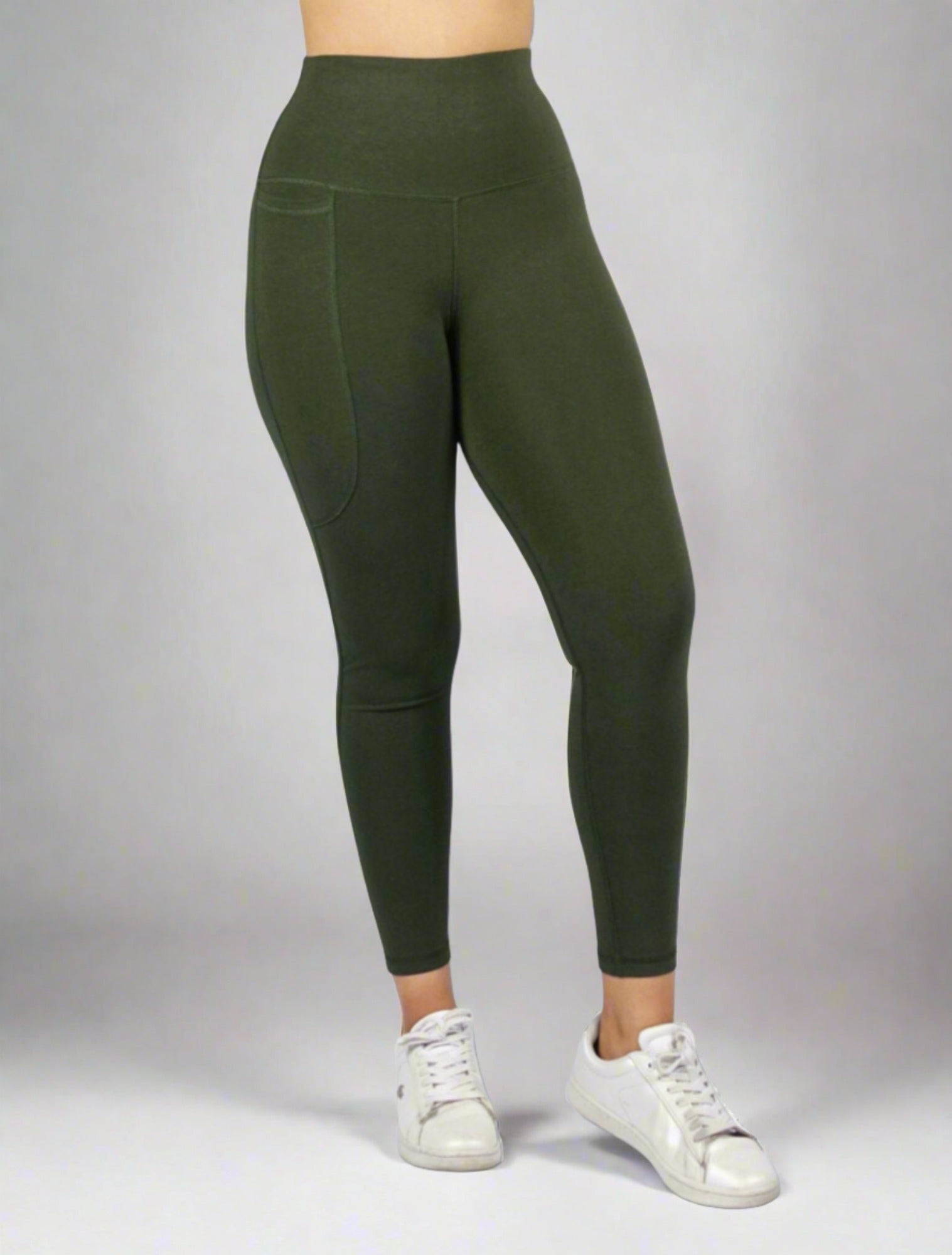 Khaki Phone Pocket Tights for Yoga and Gym Moisture Control with Anti Odour Technology