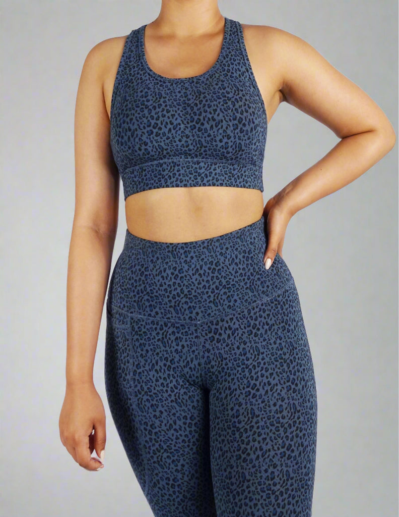 Sports bralette - Blue and black leopard print - Comfortable and