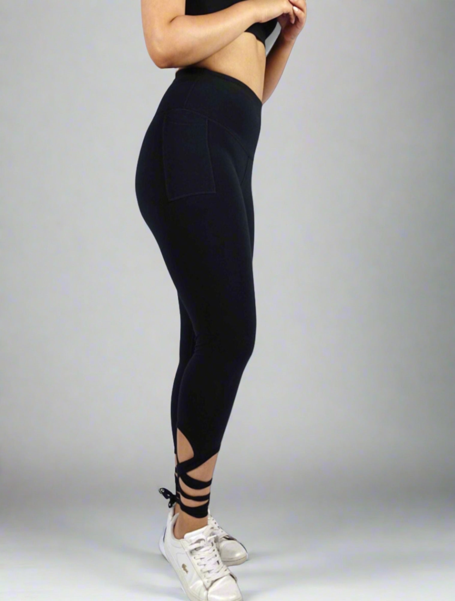Women's Activewear Criss Cross Lace-up Mesh Side Workout Leggings, Black
