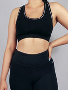 Front view of back padded ribbed sports bra