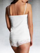 Back view of thin strappy white camisole